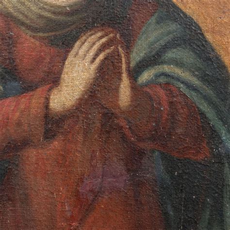 Dipinto Antico Soggetto Sacro Madonna Orante Olio Su Tela