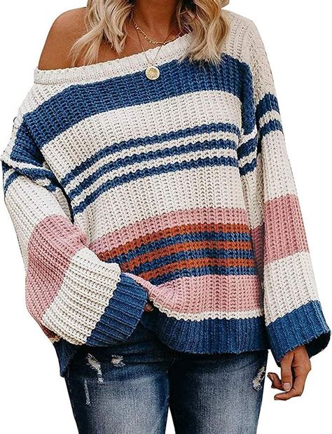 Zesica Women S Fall Long Sleeve Crew Neck Striped Color Block