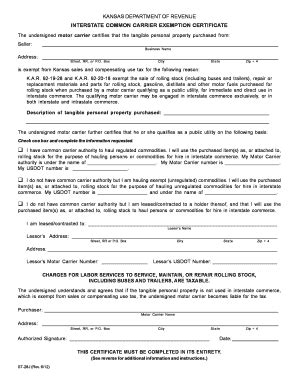 Interstate Common Carrier Exemption Certificate Fill And Sign