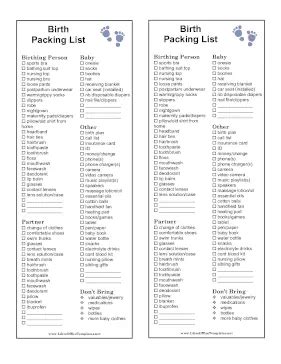 Hospital Birth Packing List