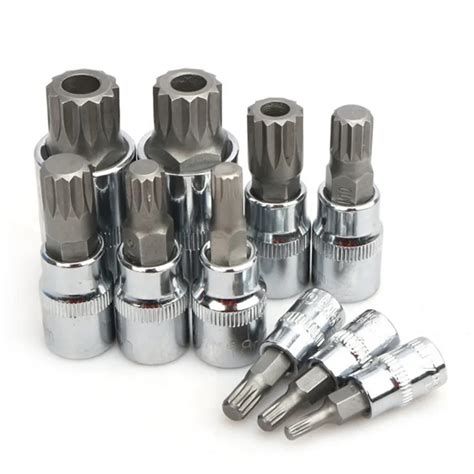 Professional 10 Pcs XZN 12 Point Triple Square Spline Bit Socket Set