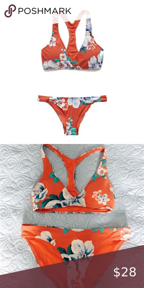 Aerie Swim Suit Orange Floral Two Piece Bikini In Two Piece