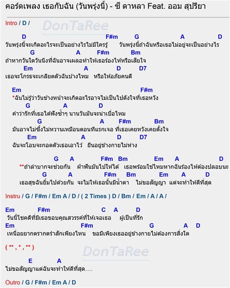 คอร์ดเพลง เธอกับฉัน วันพรุ่งนี้ ซี ดาหลา Feat ออม สุปรียา คอร์ด ง่ายๆ