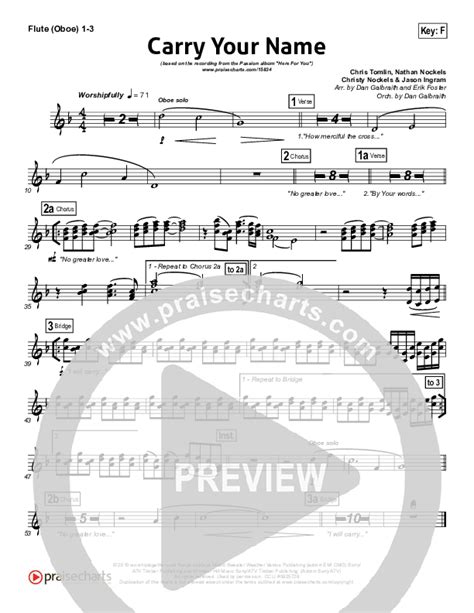 Carry Your Name Flute Oboe Sheet Music Pdf Christy Nockels Passion