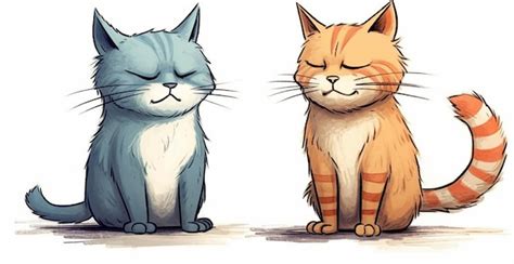 Dos gatos con los ojos cerrados uno tiene un patrón de rayas azules y