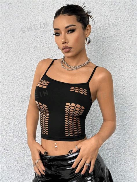 Shein Icon Summer Sexy Tight Crop Top With Burned Holes And Cutouts Shein Usa