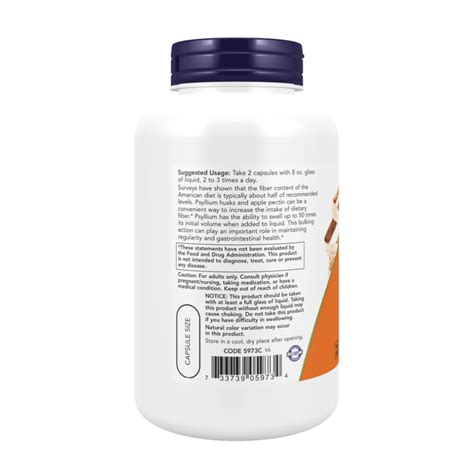 Psyllium Husk Caps, Подорожник 700 мг + Яблочный Пектин - 360 капсул ...