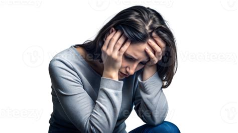 depressed woman feeling sad  stressed holding  head  hands