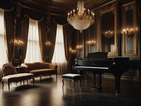 Premium Photo A Grand Piano Sits In A Large Room With A Chandelier