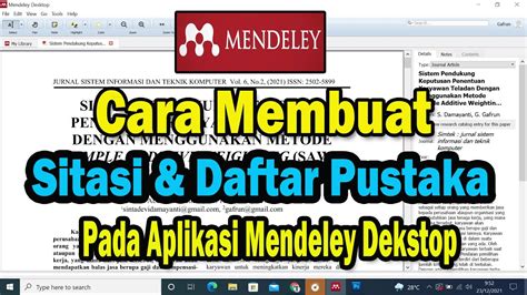 Cara Membuat Sitasi Dan Daftar Pustaka Pada Aplikasi Mendeley Youtube