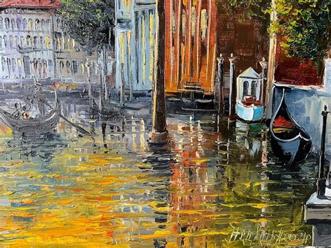 Venice Painting On Canvas Gold Sunset Oil Painting Italy Wall Etsy