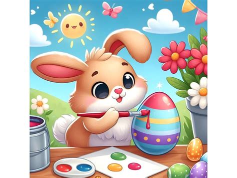 Easter Bunny Painting An Egg By Dianaxstoyanova TheHungryJPEG