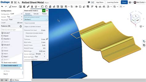 Rolled Sheet Metal Whats New In Onshape January 2 2018 Youtube