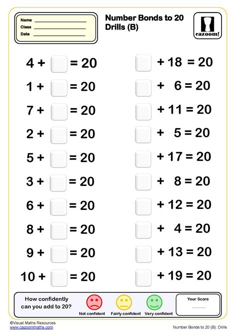 Number Bonds To Drills Worksheet B Questions Key Stage