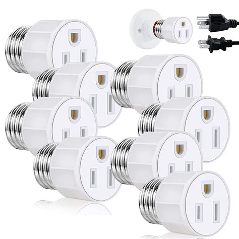 8 Pack Light Socket To Plug Adapter E26 E27 3 Prong Light Socket