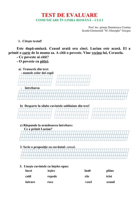 Academiaabc Evaluare Comunicare N Limba Rom N Clasa I