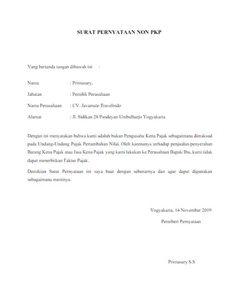 Contoh Surat Pernyataan Non Pkp Pentingnya Klarifikasi Status Pajak