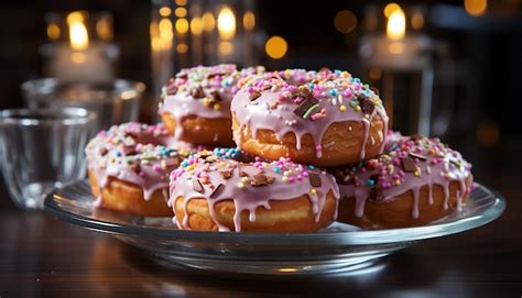 Premium Ai Image Gourmet Donut With Chocolate Icing On Pink Plate