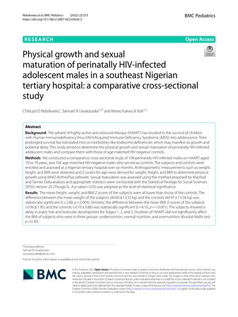 Pdf Physical Growth And Sexual Maturation Of Perinatally Hiv Infected Adolescent Males In A