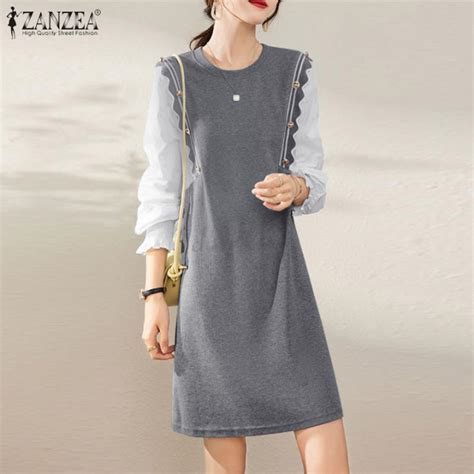 Celmia Zanzea Korean Style Women Puff Sleeve Sweatshirt Dress O Neck