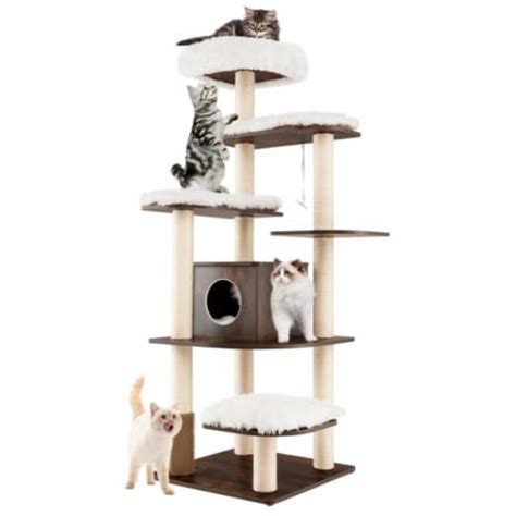 Hivvago Layer Wooden Cat Tree Tall Cat Tower With Sisal Posts And