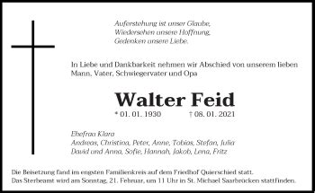 Traueranzeigen Von Walter Feid Saarbruecker Zeitung Trauer De