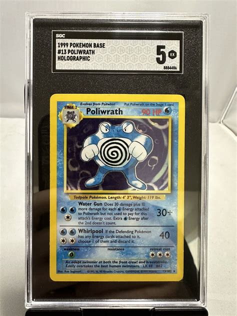 Pokémon TCG Poliwrath Base Set 13 102 Holo Unlimited Holo Rare SGC 5 EX