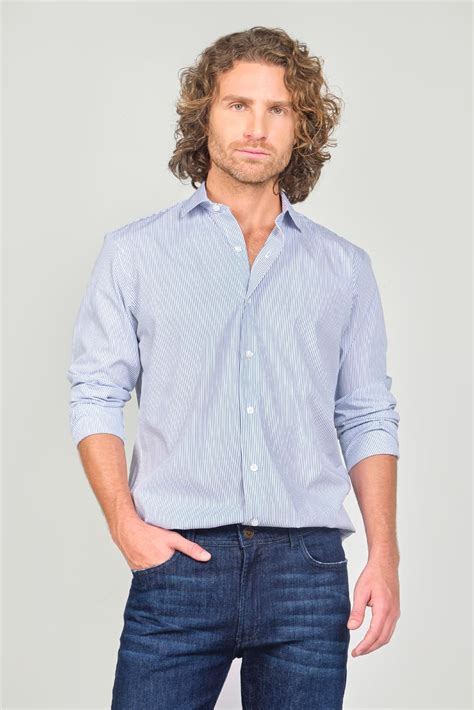 Camisa Classic Fit Algod N Blanco Raya Azul Rafael Cure