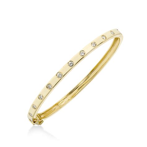 Flush Set Diamond Bangle Bracelet, 14K Yellow Gold | Diamond Stores ...