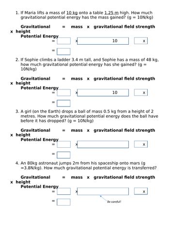 Ks3 Gravitational Potential Energy Teaching Resources