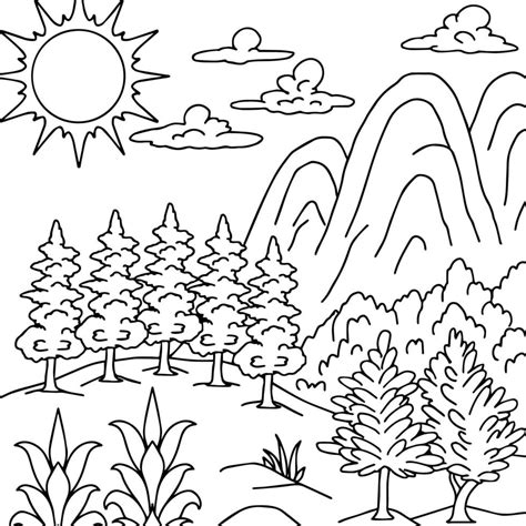 Design Nature Landscape Outline Coloring Page 11095594 Vector Art at ...