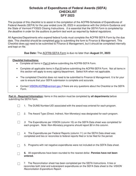 2023 Vermont Schedule Of Expenditures Of Federal Awards Sefa