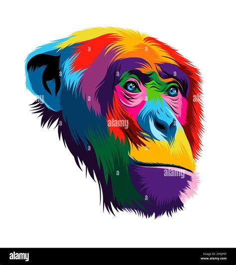 Abstract Monkey Chimpanzee Head Portrait From Multicolored Paints