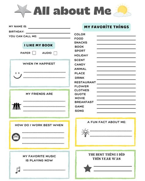 All About Me Template Coworker Questions Printable Off