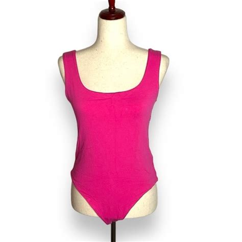 Naked Wardrobe Tops New Naked Wardrobe Raspberry Pink Scoop Neck Tank Thong Bodysuit Size