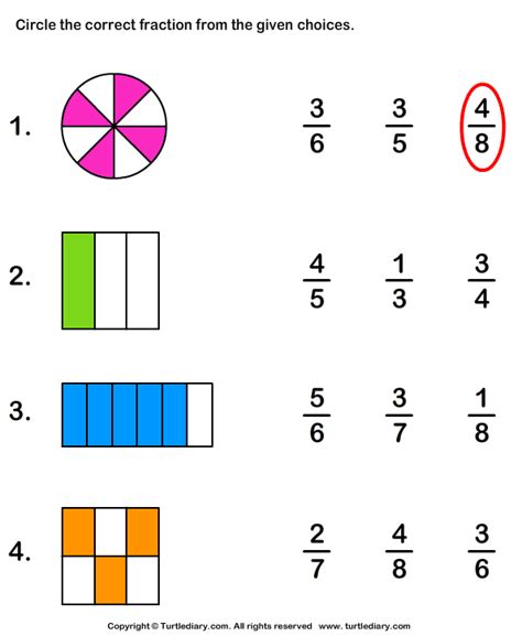 Download And Print Turtle Diarys Identifying Fractions Worksheet Our Large Collection Of Math