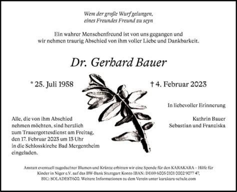 Traueranzeigen Von Gerhard Bauer Trauerportal Ihrer Tageszeitung