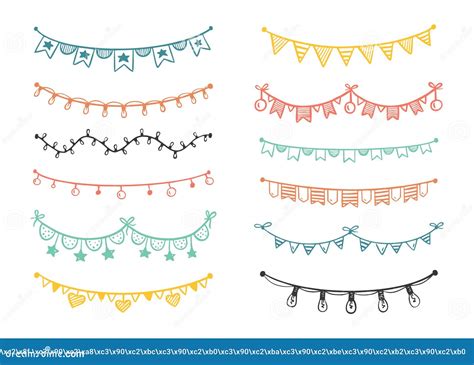 Festive Garland Painted In Doodle Style Multicolored Isolated On A