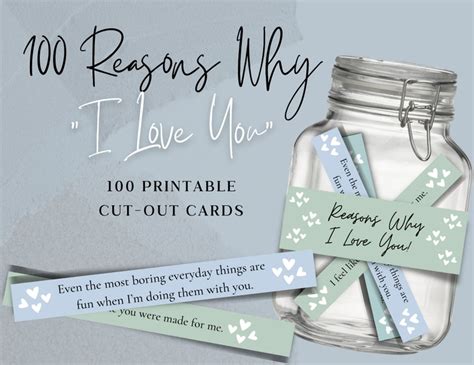 100 Reasons Why I Love You Jar Printable Cards For Reason I Love You