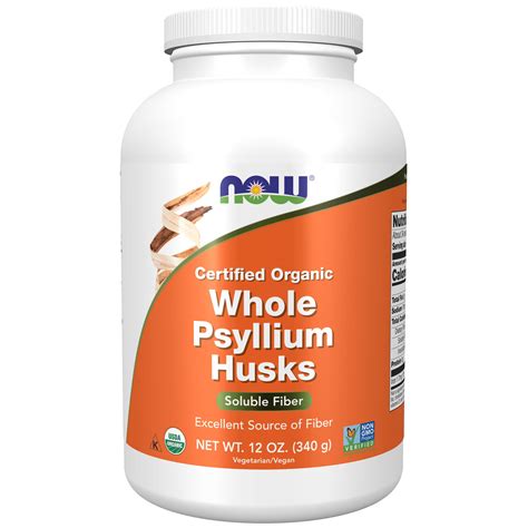 Now Supplements Organic Whole Psyllium Husks Non Gmo Soluble Fiber 12 Ounce Powder