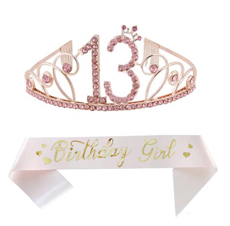 Buy 13th Birthday Pink Tiara And Pink Sash Happy 13th Birthday Party Supplies Birthday Girl