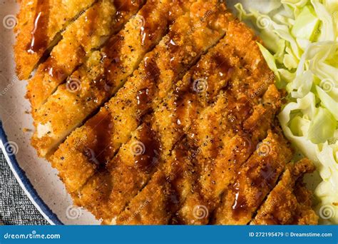 Homemade Japanese Chicken Katsu With Cabbage Stock Image Image Of