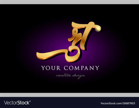 Rt R T 3d Gold Golden Alphabet Letter Metal Logo Vector Image