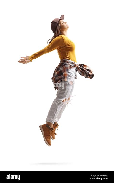 Female street dancer in a jumping pose isolated on white background Stock Photo - Alamy