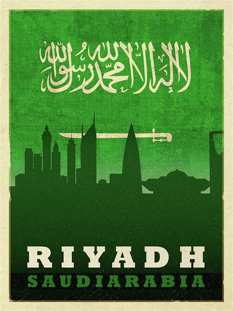 Riyadh Saudi Arabia City Skyline Flag Mixed Media by Design Turnpike