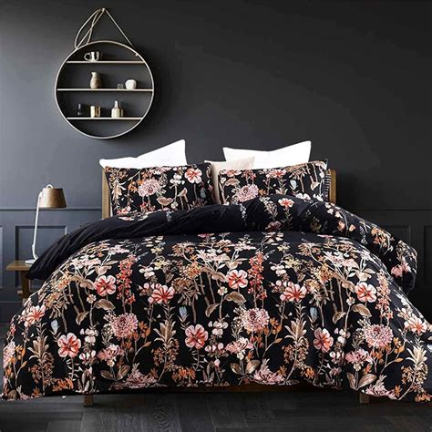 Nanko Comforter Set King Size Black Floral Leaf Print X Inch Pc