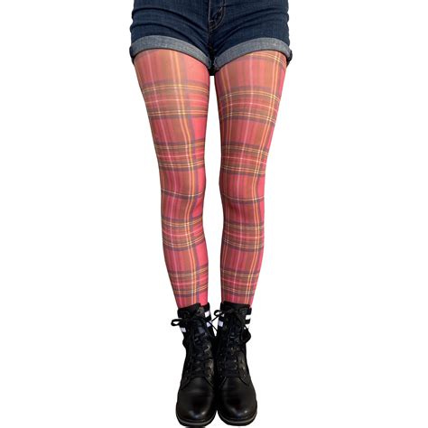 Red Plaid Tartan Patterned Tights Women S Opaque Etsy