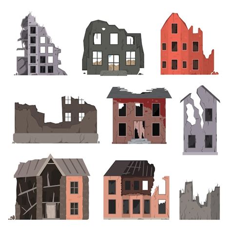 Premium Vector Old Ruined Abandoned And Collapsed Buildings Set