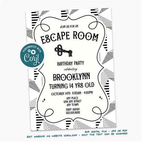 Escape Room Birthday Party Invitation Edit Wording Via Corjl Etsy