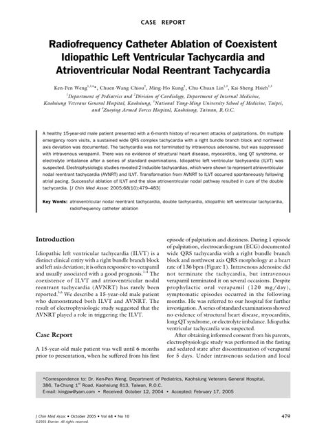 PDF Radiofrequency Catheter Ablation Of Coexistent Idiopathic Left